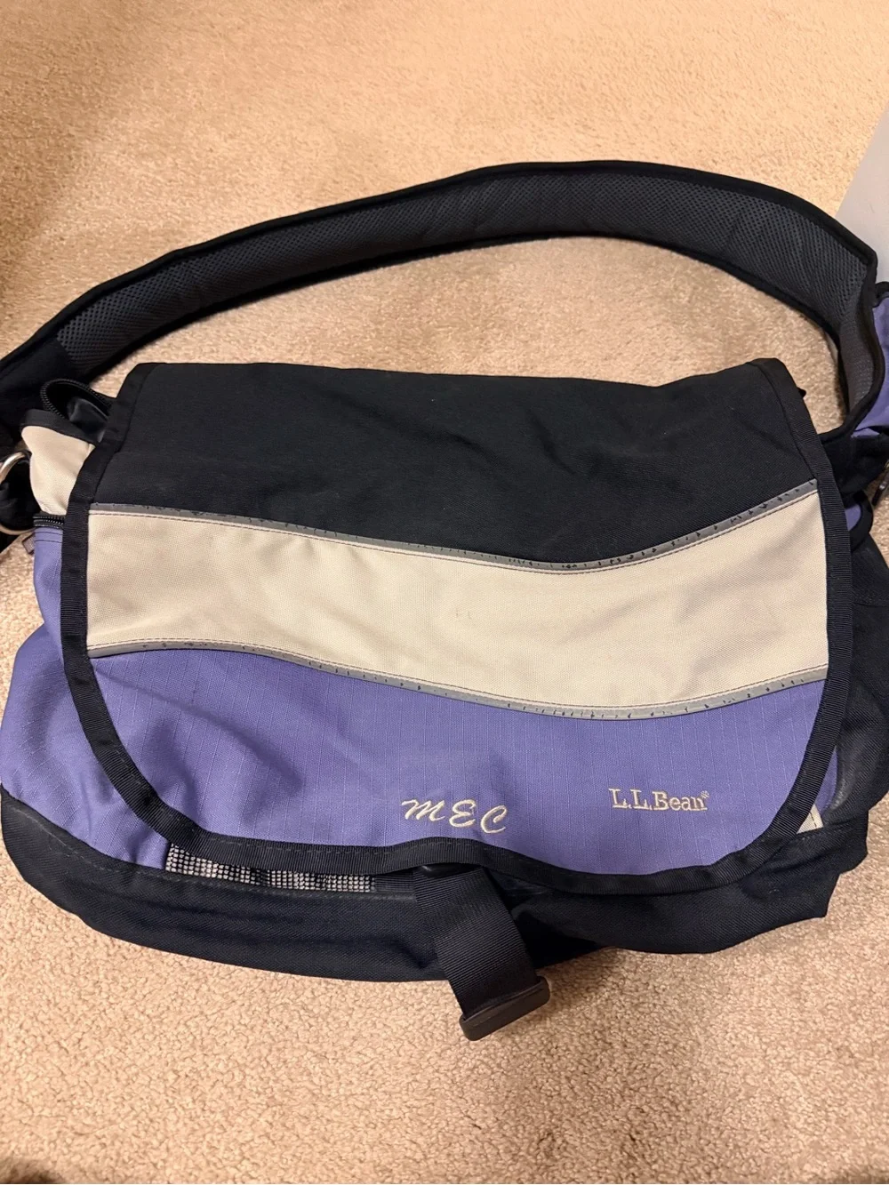 L.L. Bean Black, Purple & Cream Messenger Bag